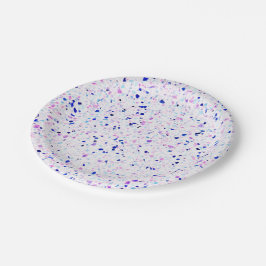 Assiettes En Carton Elégant Retro Terrazzo Purple Motif blanc
