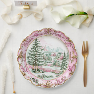 Assiettes En Carton Élégant Rococo Rose pour le Repas de Fêtes
