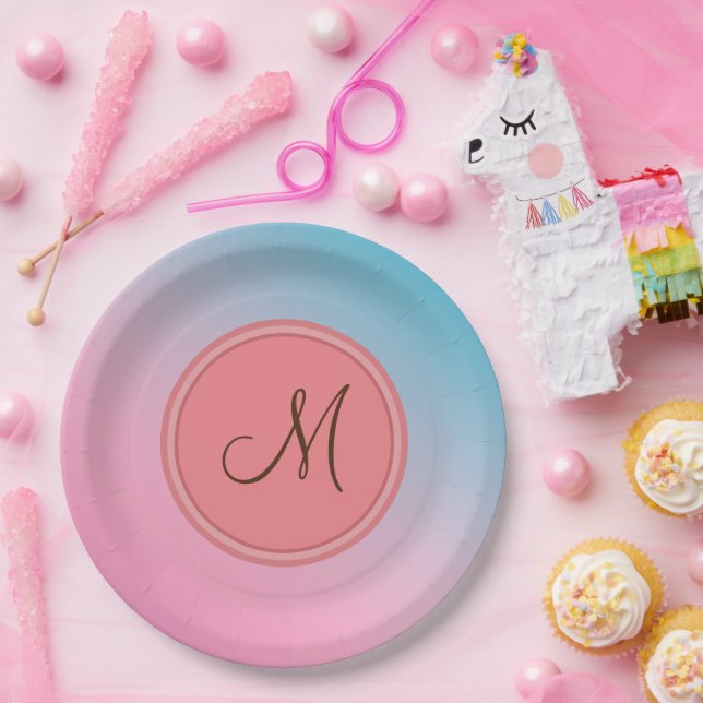 Assiettes En Carton Élégant rose chic tendance Monogramme moderne (Fête)