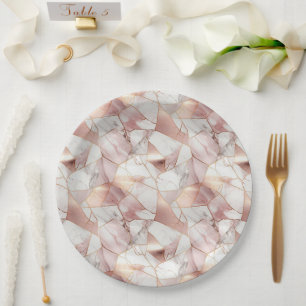 Assiettes En Carton Élégant Rose de verre doré Agate de marbre Motif