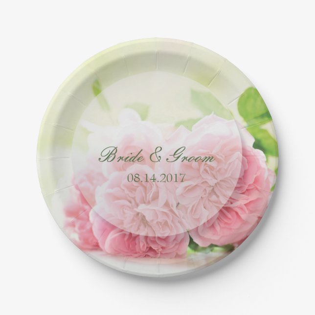 Assiettes En Carton Élégant Rose d'été rose Mariage (Devant)