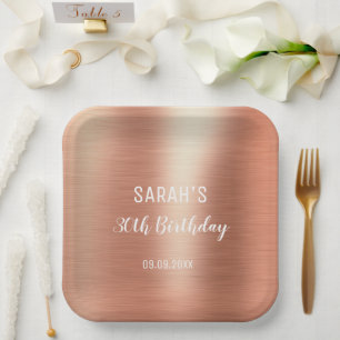 Assiettes En Carton Élégant Rose Gold Foil N'importe quel âge 30e anni