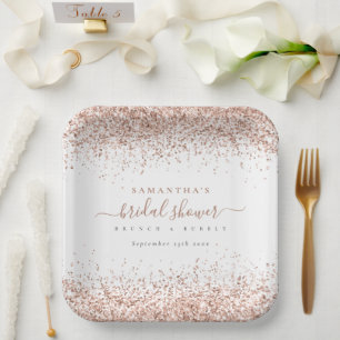 Assiettes En Carton Élégant Rose Gold Parties scintillant Nom Date Fêt