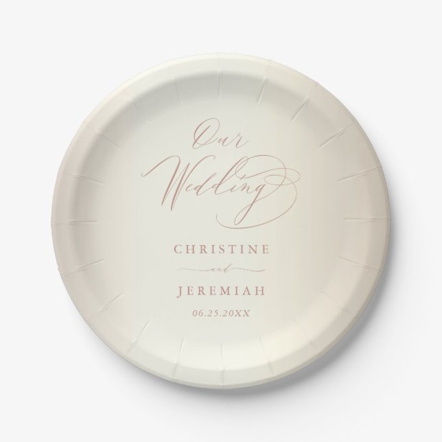 Assiettes En Carton Élégant Rose Gold Script Mariage brillant Champagn (Devant)