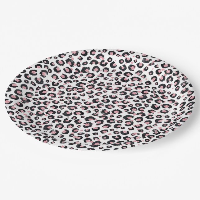 Assiettes En Carton Élégant Rose Léopard Noir Motif (Angle)