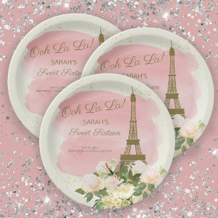Assiettes En Carton Elégant rose or Eiffel Tour Paris Sweet 16