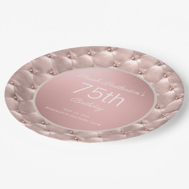 Assiettes En Carton Elégant Rose Rose Gold 75e anniversaire (Angle)