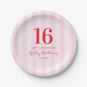 Assiettes En Carton Élégant rose rouge moderne 16e anniversaire