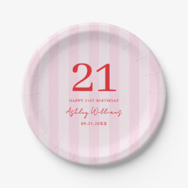Assiettes En Carton Élégant rose rouge moderne 21e anniversaire