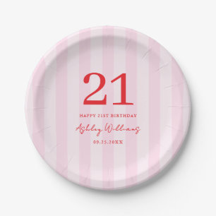 Assiettes En Carton Élégant rose rouge moderne 21e anniversaire