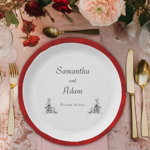 Assiettes En Carton Élégant rouge et Vintage ornement Mariage