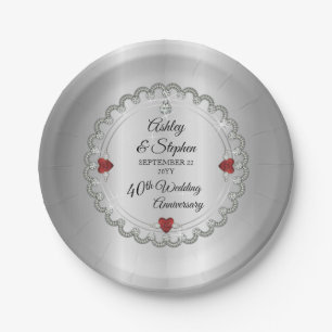 Assiettes En Carton Elégant Ruby Diamants 40e anniversaire du Mariag