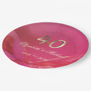 Assiettes En Carton Elégant Ruby Red Pink Gold 40e anniversaire