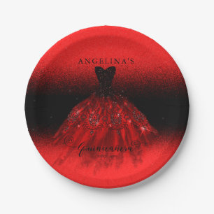 Assiettes En Carton Elégant Ruby Rouge espagnol Gown Quinceañera Papie