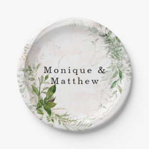 Assiettes En Carton Élégant Rustique Eucalyptus Feuille Mariage rose