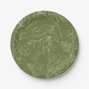 Assiettes En Carton Élégant Sage Floral Botanique Plaque de papier ver