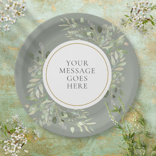 Assiettes En Carton Elégant Sage Green Gold Green