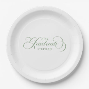 Assiettes En Carton Élégant Sage Vert Sage Gradué Typographie Script