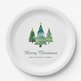 Assiettes En Carton Élégant Script Aquarelle Arbres de Noël