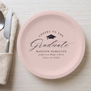 Assiettes En Carton Élégant Script Blush Pink Cheers à l'étudiant