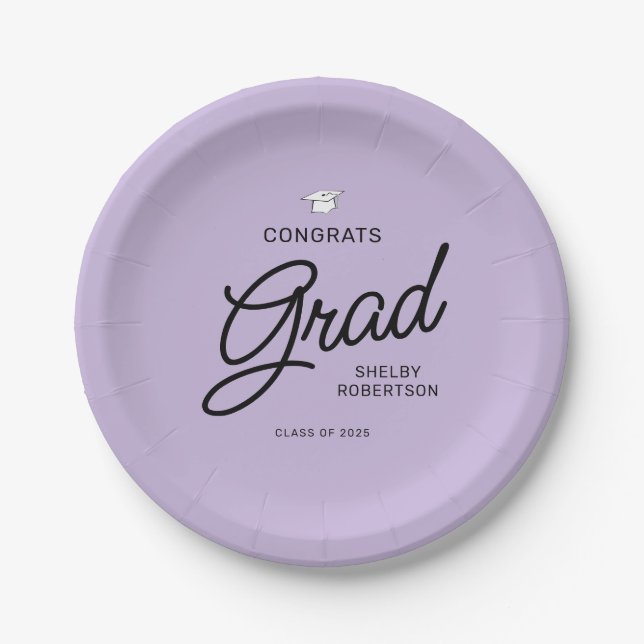 Assiettes En Carton Élégant Script Congrats Grad Grad Graduation Party (Devant)