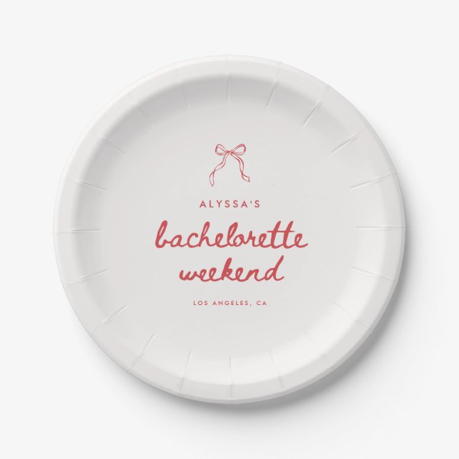 Assiettes En Carton Elegant Script Coquette Bow Custom Bachelorette (Devant)