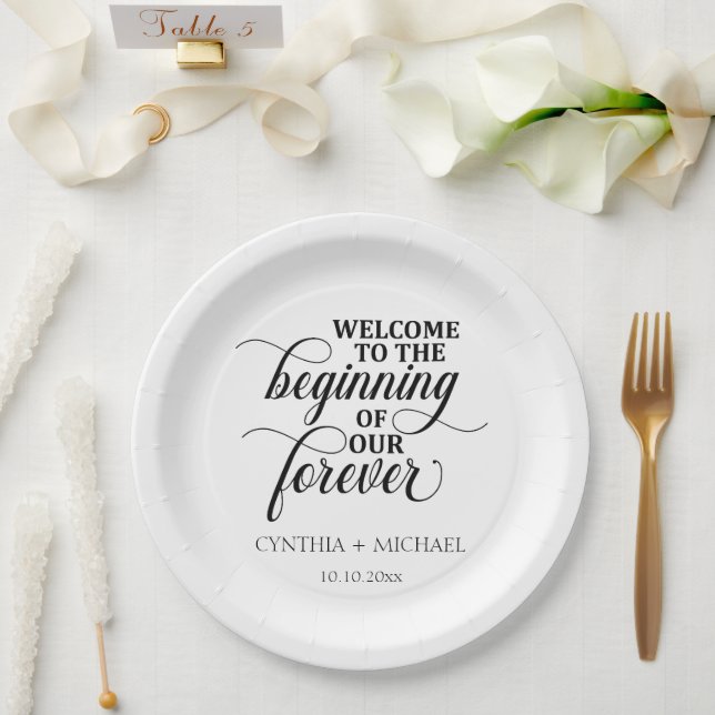 Assiettes En Carton Élégant script 'notre Forever' Mariage (Mariage)