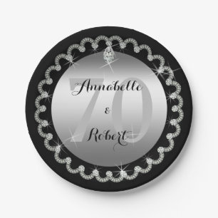 Assiettes En Carton Elégant Silver and Diamonds 70e anniversaire