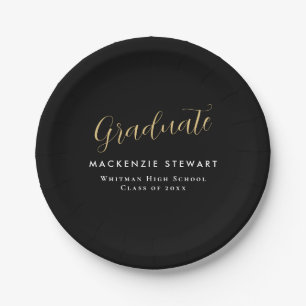 Assiettes En Carton Élégant Simple Gold Script Graduation Noir