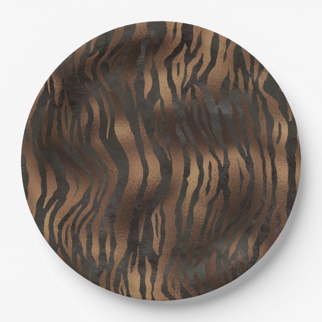 Assiettes En Carton Élégant Tiger Chic Bronze Noir élégant (Devant)