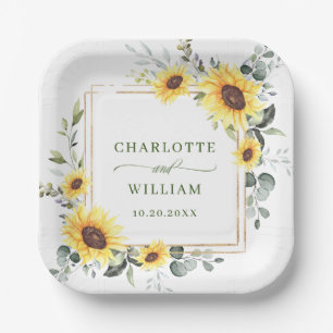 Assiettes En Carton Elégant tournesol Eucalyptus Mariage de verdure
