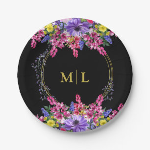 Assiettes En Carton Élégant Toutes Les Occasions Monogramme Noir Multi
