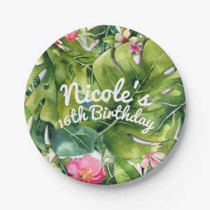 Assiettes En Carton Elégant Tropics Vert Feuille Floral Aquarelle