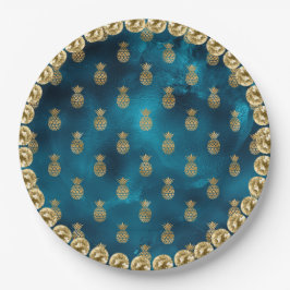 Assiettes En Carton Élégant Turquoise Turquoise Gold Pineappy Motif