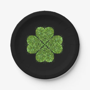 Assiettes En Carton Elégant vert irlandais brillant 4 feuilles trèfle
