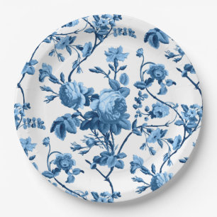 Assiettes En Carton Élégant Vintage bleu Rose floral chic