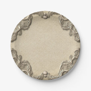 Assiettes En Carton Élégant Vintage Sud Charme Burlap Lace Mariage