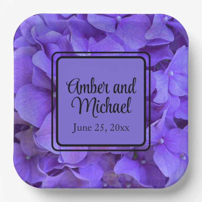 Assiettes En Carton Élégant violet fleuri Hydrangeas Lavender lilas (Recto)