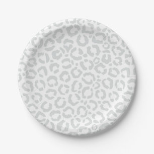 Assiettes En Carton Elegant White Gray Leopard Cheetah Animal Print