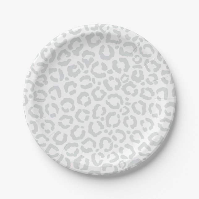 Assiettes En Carton Elegant White Gray Leopard Cheetah Animal Print (Devant)