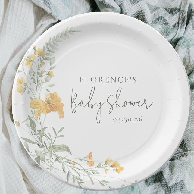 Assiettes En Carton Elegant Yellow Floral Baby Shower (Créateur téléchargé)