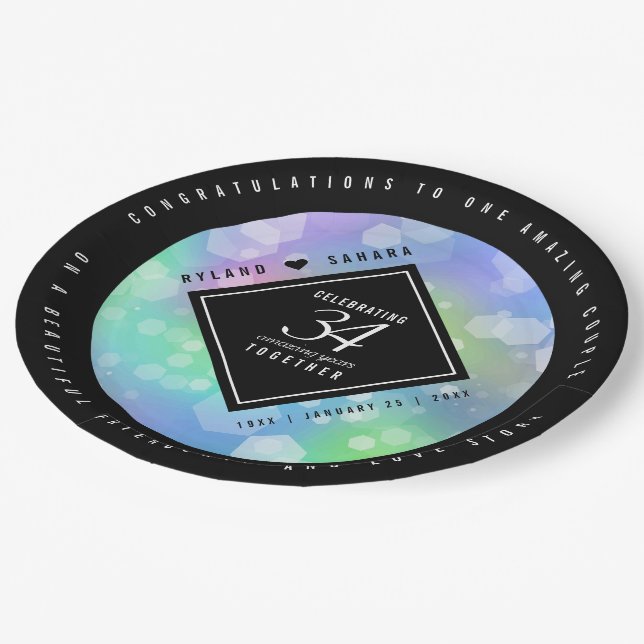 Assiettes En Carton Élégante 34e anniversaire du Mariage Opal (Angle)