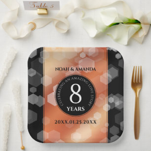 Assiettes En Carton Élégante 8ème anniversaire du Mariage de bronze
