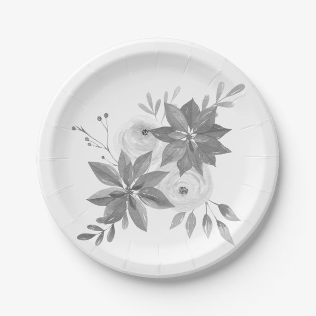 Assiettes En Carton Elégante aquarelle argentée (Devant)