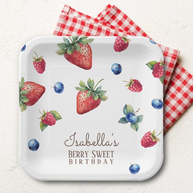Assiettes En Carton Elégante aquarelle bébé fille Berry premier annive (Créateur téléchargé)