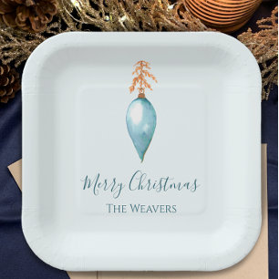 Assiettes En Carton Elégante aquarelle bleu unique Noël personnalisé