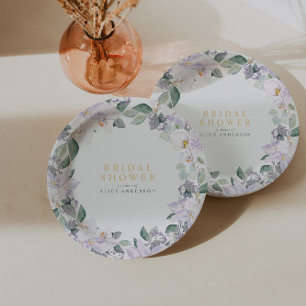 Assiettes En Carton Elégante aquarelle Fête des mariées florale pourpr