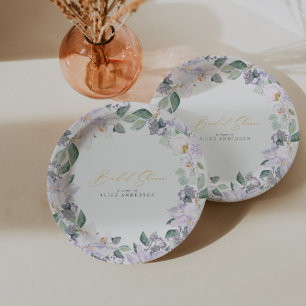 Assiettes En Carton Elégante aquarelle Fête des mariées florale pourpr