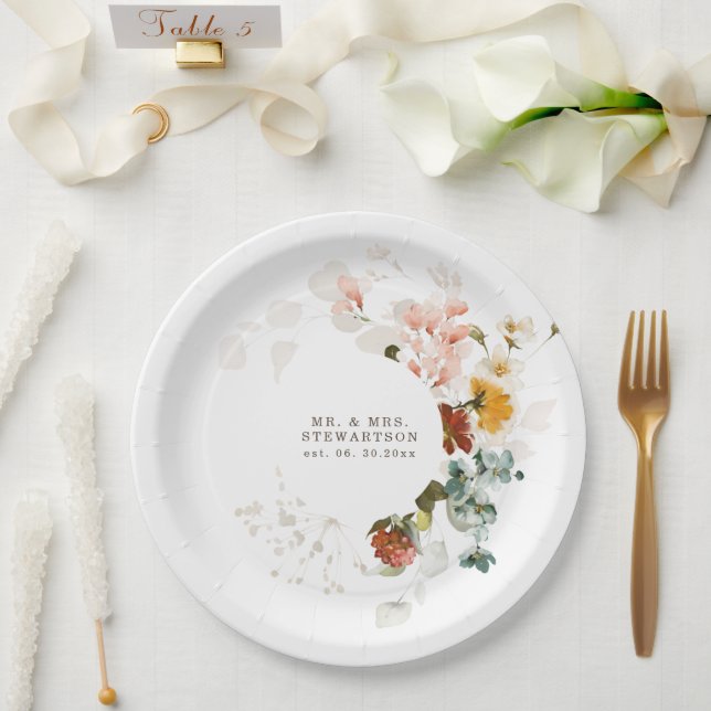 Assiettes En Carton Elégante aquarelle Fleur sauvage Jardin Mariage (Mariage)