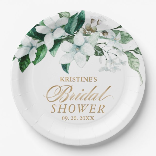 Assiettes En Carton Elégante aquarelle Florale Fête des mariées verdoy (Devant)